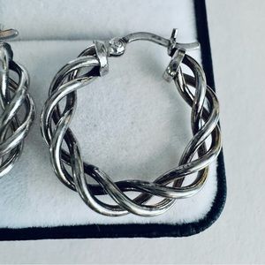 Vintage Handmade Twisted Wire Solid 925 Sterling Silver Hoop Earrings